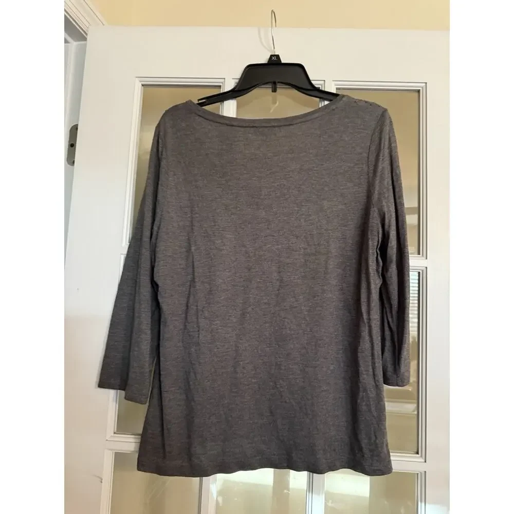 Talbots Women’s Grey Beaded 3/4 Sleeve Blouse Petites PETITE LARGE PL
